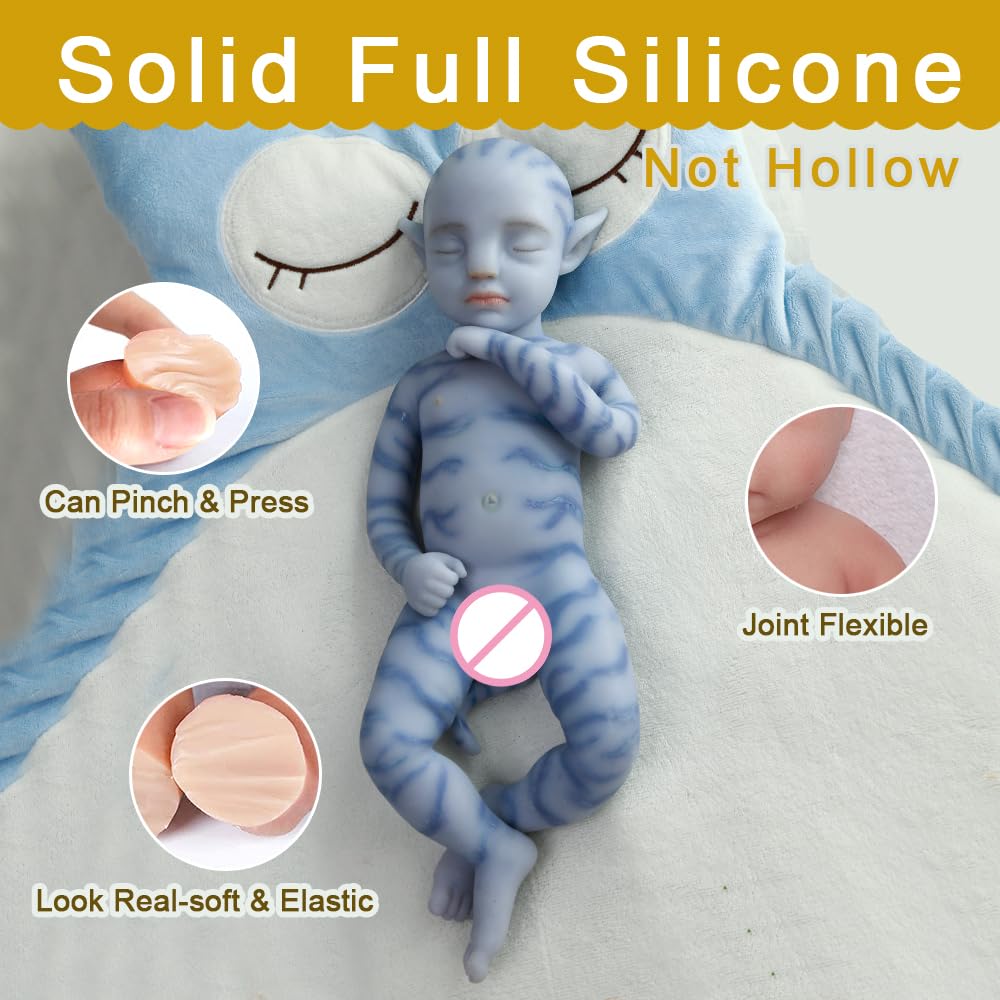 46cm Full Silicone Reborn Baby Doll Blue Avatar Silicone Baby Doll Looks Real Baby Doll (Girl)