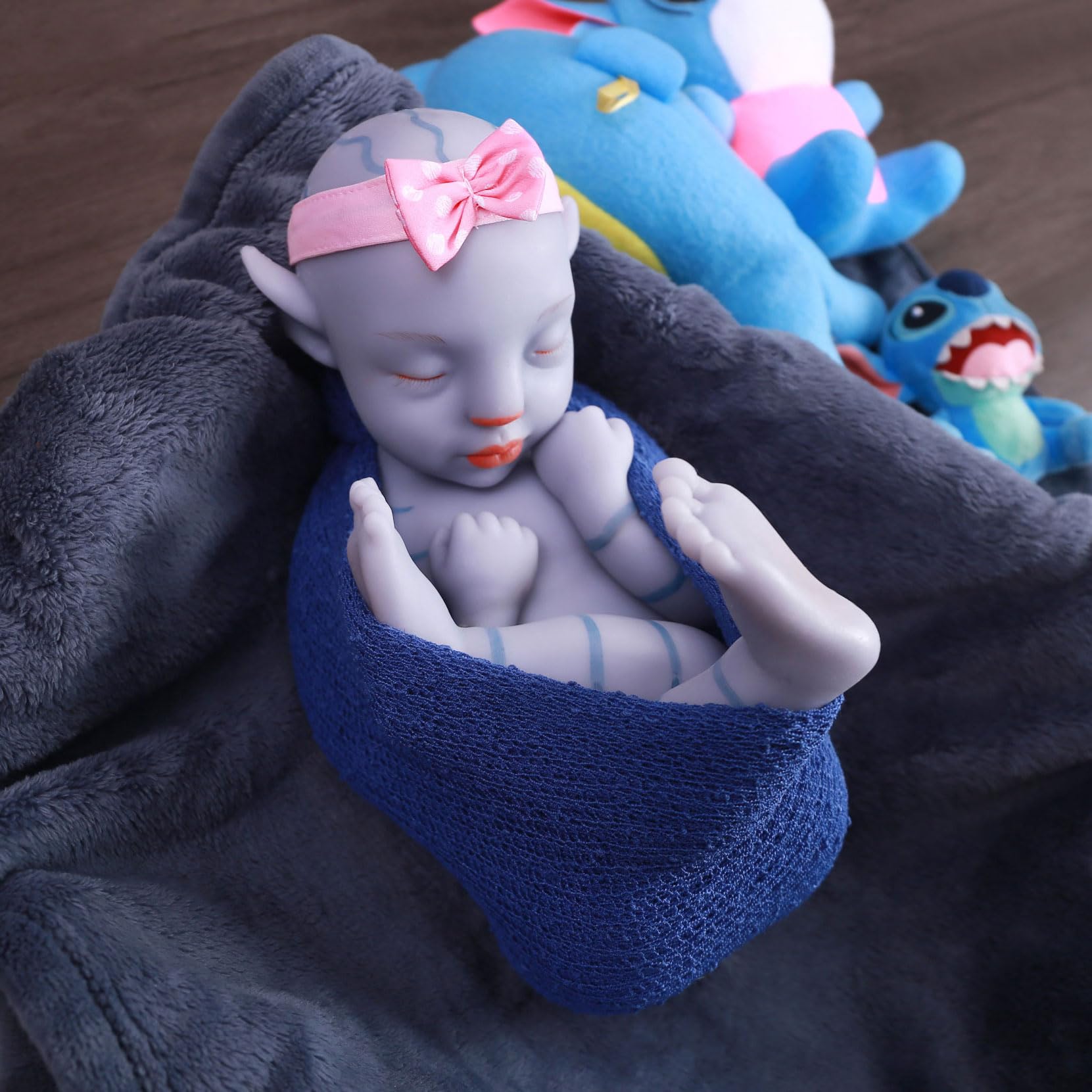 46cm Full Silicone Reborn Baby Doll Blue Avatar Silicone Baby Doll Looks Real Baby Doll (Girl)
