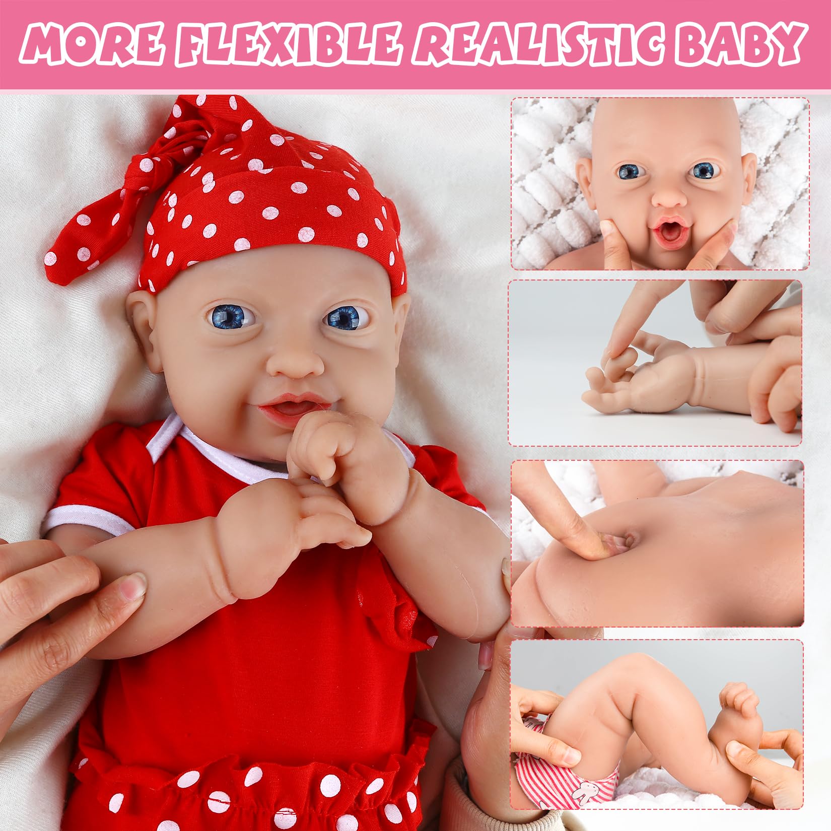 Full Body Silicone Reborn Baby Doll Newborn Baby Doll Open Mouth Handmade Blue Eyes Soft Baby Doll Girl (WG1513-23.2inch-5480g-Girl)